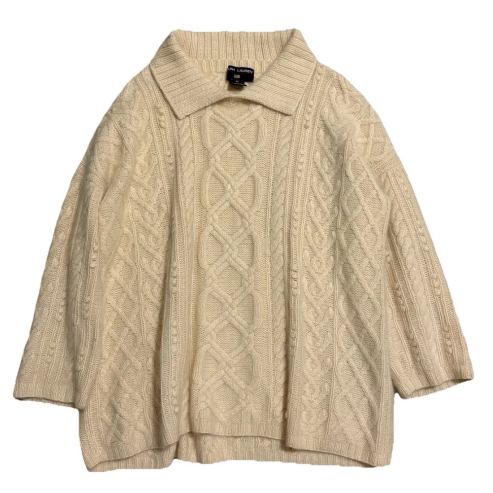 Vintage Ralph Lauren Sport Sweater Cableknit Collar Angora Wool Silk 90s Menâs M